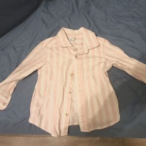 Salmon pink and white stripe old navy boys button down shirt